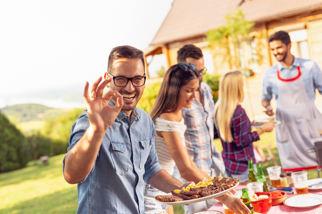 Friends making barbecue